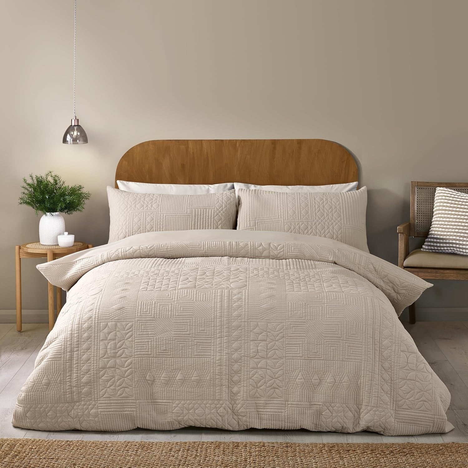 Catherine Lansfield Quilted Textured Duvet Cover Set, King, Folkstone Natural
