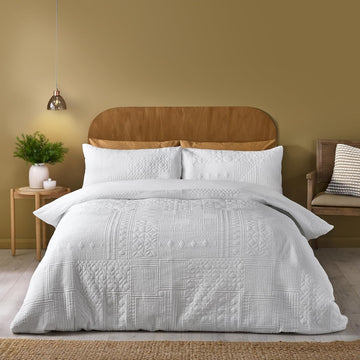 Catherine Lansfield Quilted Textured Duvet Cover Set, Double, Folkstone White
