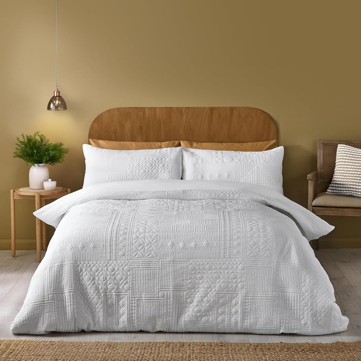 Catherine Lansfield Quilted Textured Duvet Cover Set, King, Folkstone White