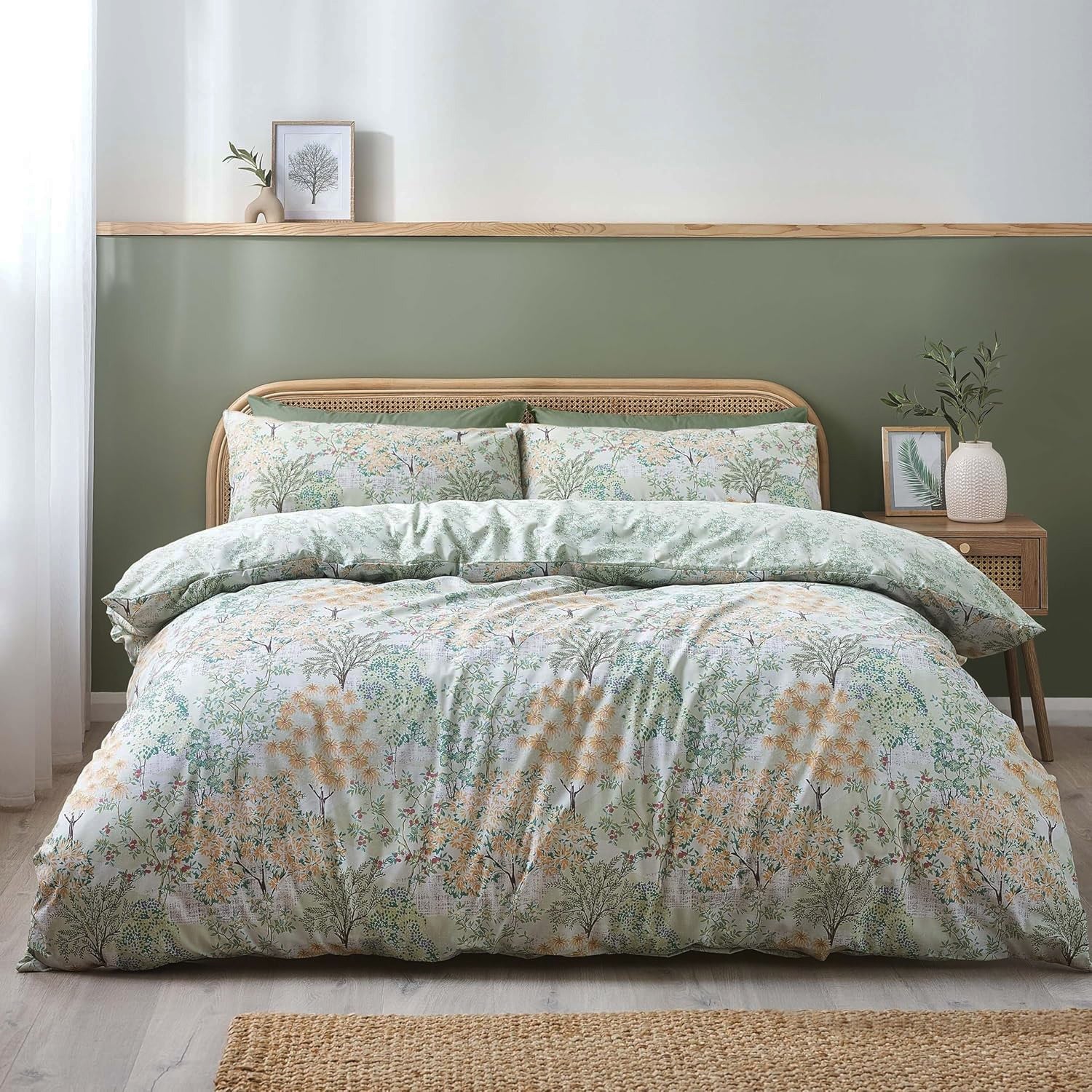 Catherine Lansfield Forest Blossom Duvet Cover Set, Double, Green