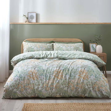 Catherine Lansfield Forest Blossom Duvet Cover Set, Double, Green