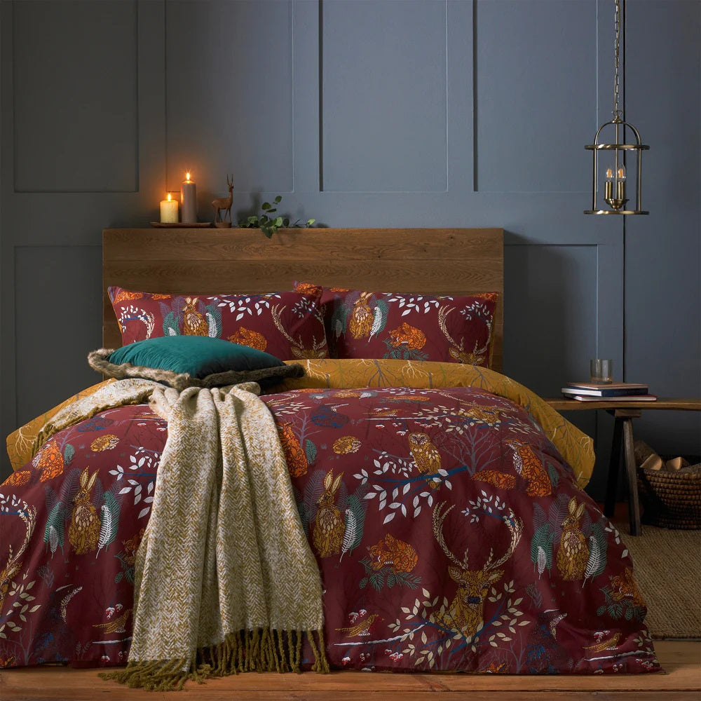 Furn Forest Fauna Woodland Duvet Cover Set, King, Rust Orange