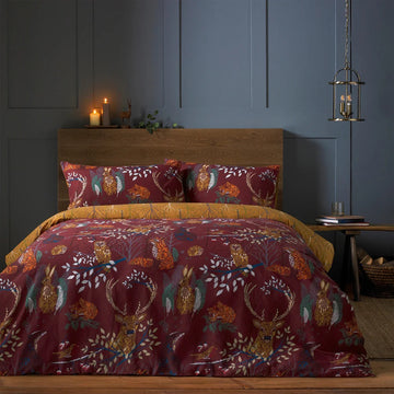 Furn Forest Fauna Woodland Duvet Cover Set, Double, Rust Orange