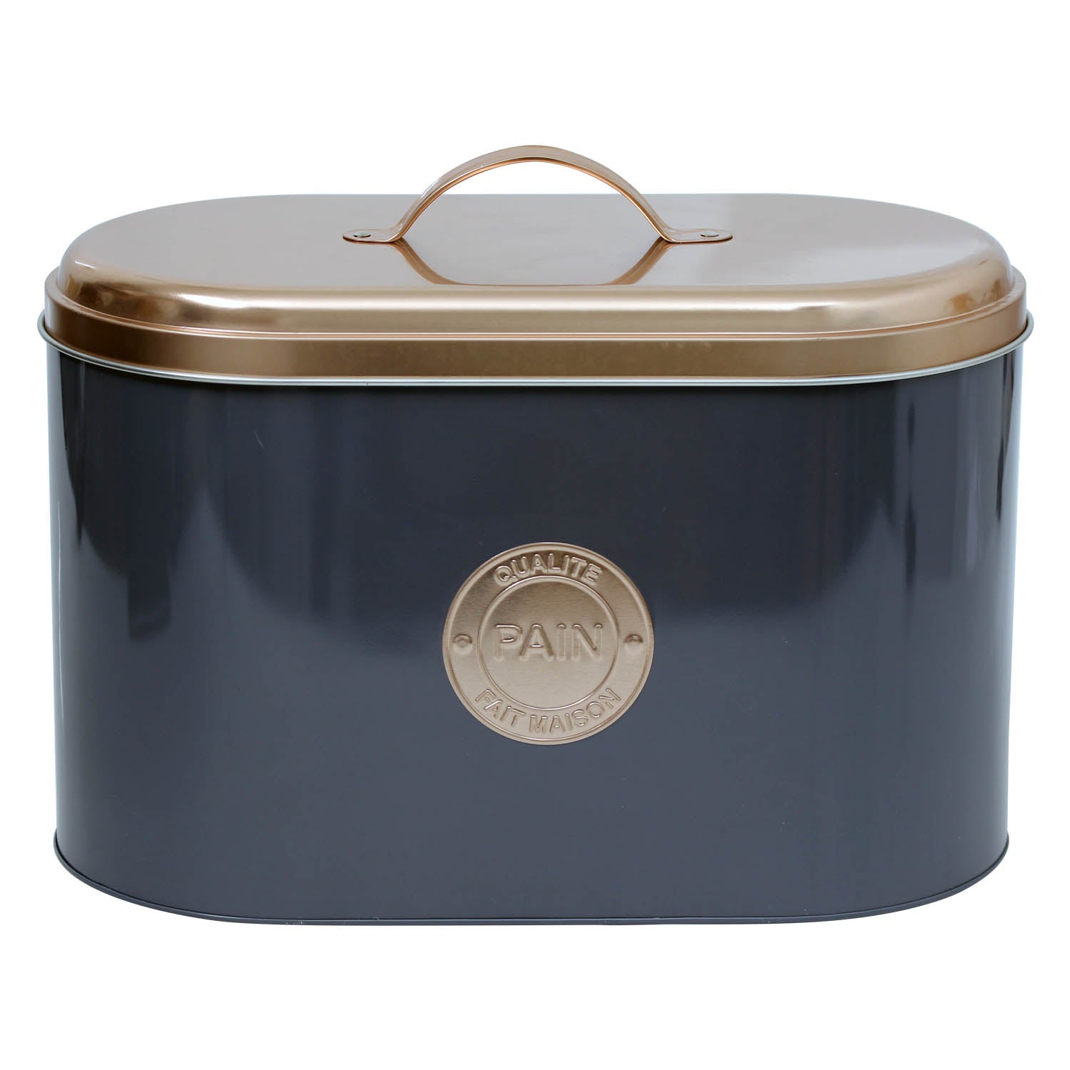 Urban Living Grey & Copper Lid Metal Bread Bin