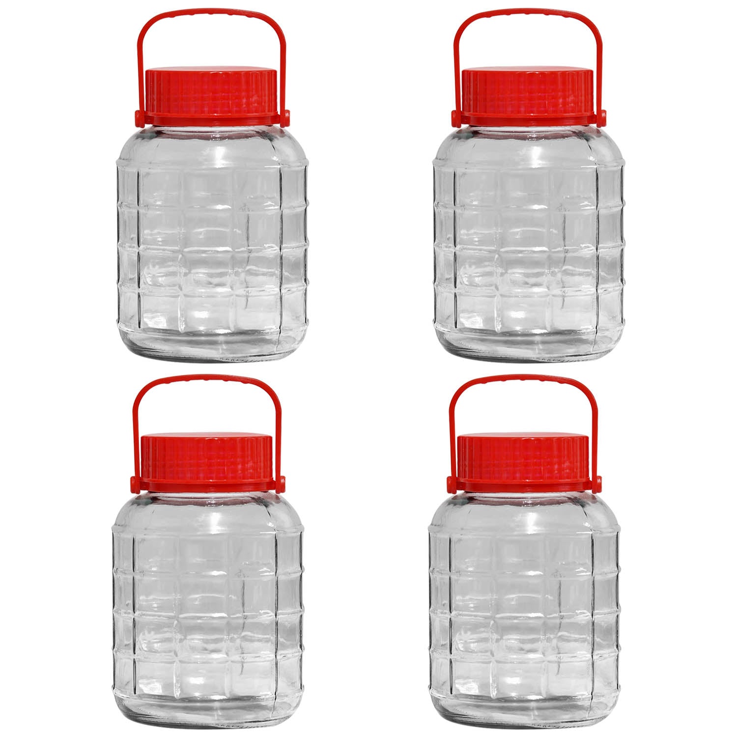 Set of 4 2L Glass Preserving Jars with Lid & Handle