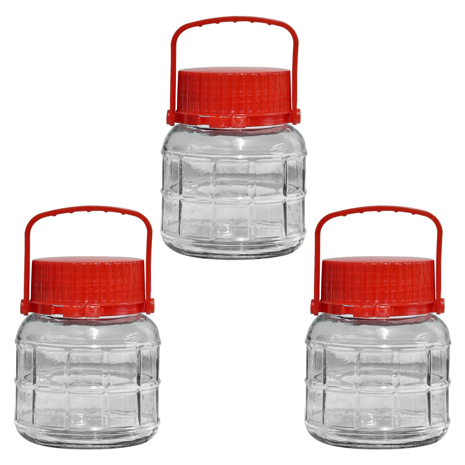 Set of 3 1L Glass Preserving Jars with Lid & Handle