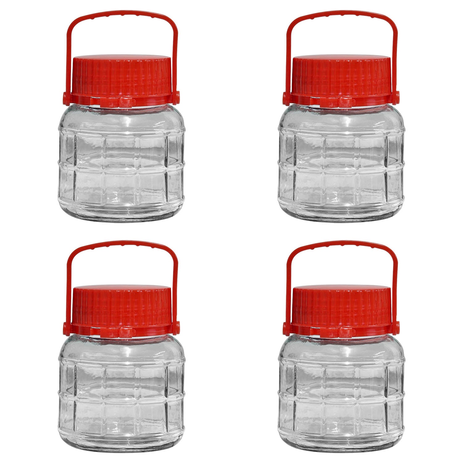 Set of 4 1L Glass Preserving Jars with Lid & Handle