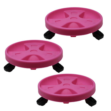 3pcs 30cm Pink Round Plant Pot Trolley Caddy