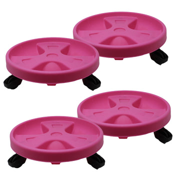 4pcs 30cm Pink Round Plant Pot Trolley Caddy