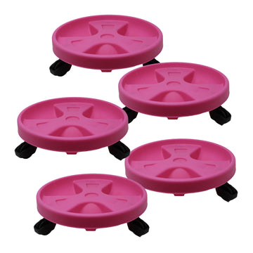 5pcs 30cm Pink Round Plant Pot Trolley Caddy