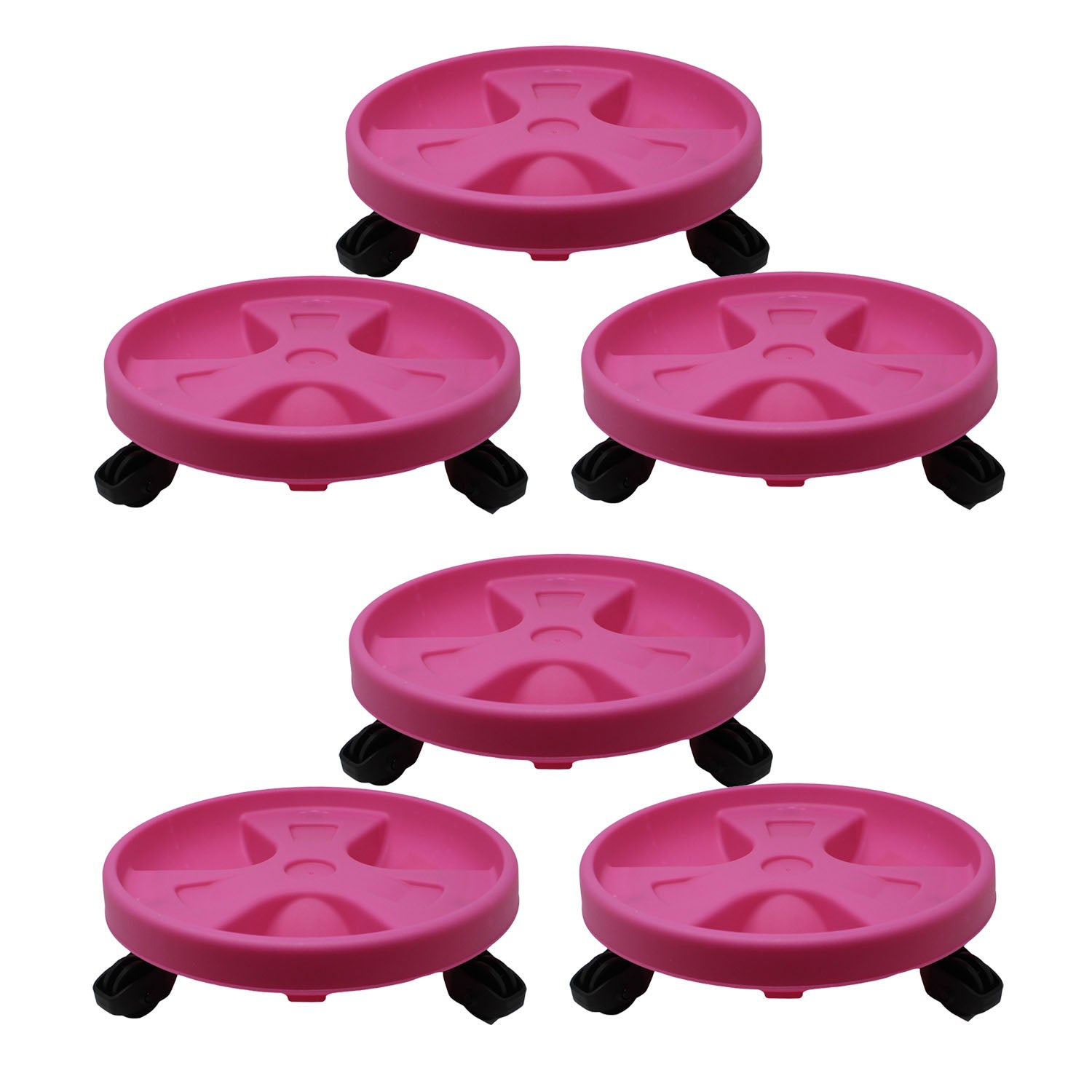 6pcs 30cm Pink Round Plant Pot Trolley Caddy