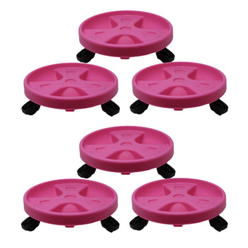 6pcs 30cm Pink Round Plant Pot Trolley Caddy