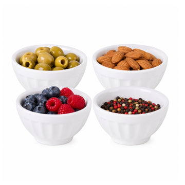 Set of 4 White Ceramic Food Preparation Bowls Kitchen Food