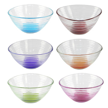 Derin Set of 6 Clear Assorted Base Colors Serving Bowls
