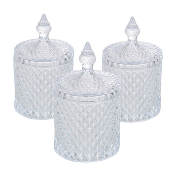 3Pcs Diamond Design Storage for Sweets Glass Jar