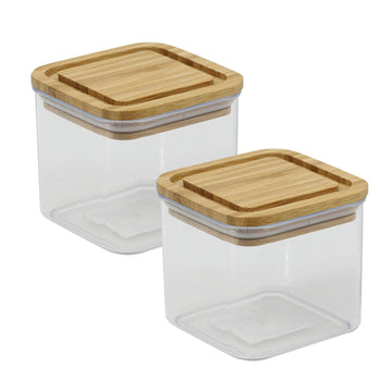 2Pcs Urban Living Urban Living 1L Square Plastic Wooden Lid Storage Box