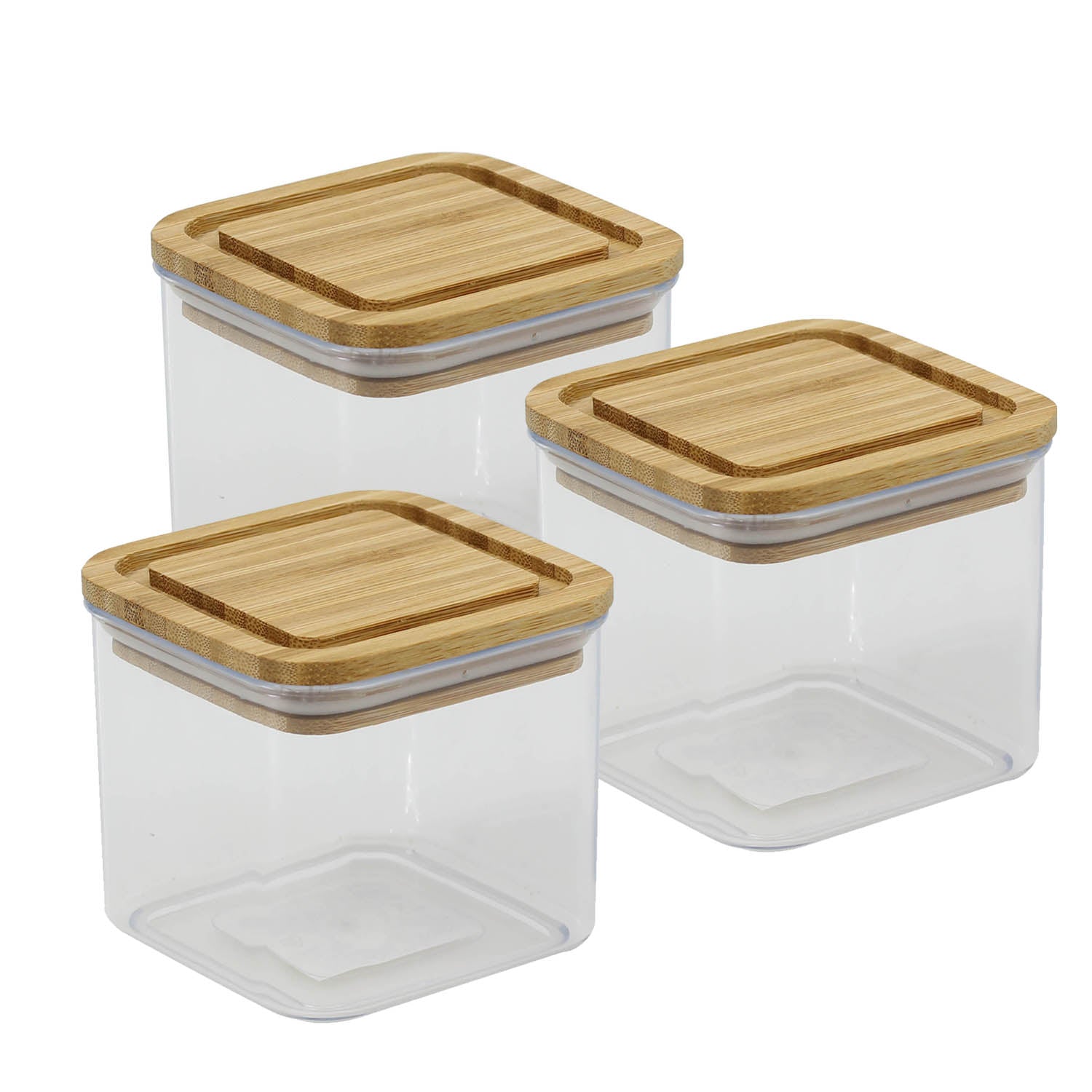3Pcs Urban Living Urban Living 1L Square Plastic Wooden Lid Storage Box