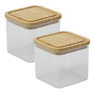 2pcs Urban Living 500ml Square Plastic Wooden Lid Storage Box