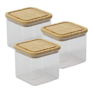 3pcs Urban Living 500ml Square Plastic Wooden Lid Storage Box