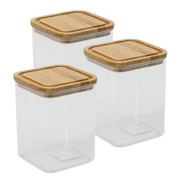 3pc Urban Living 1.7L Square Plastic Wooden Lid Storage Box