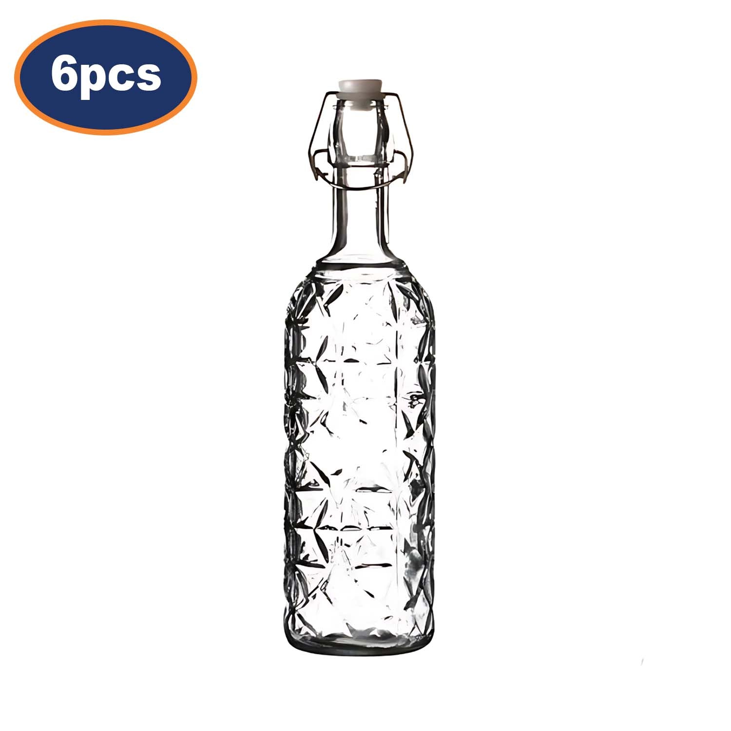 6pcs 720ml Airtight with Clip Top Glass Water Bottle