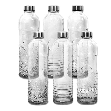 6pcs Urban Living 1L Assorted Design Glass Bottle