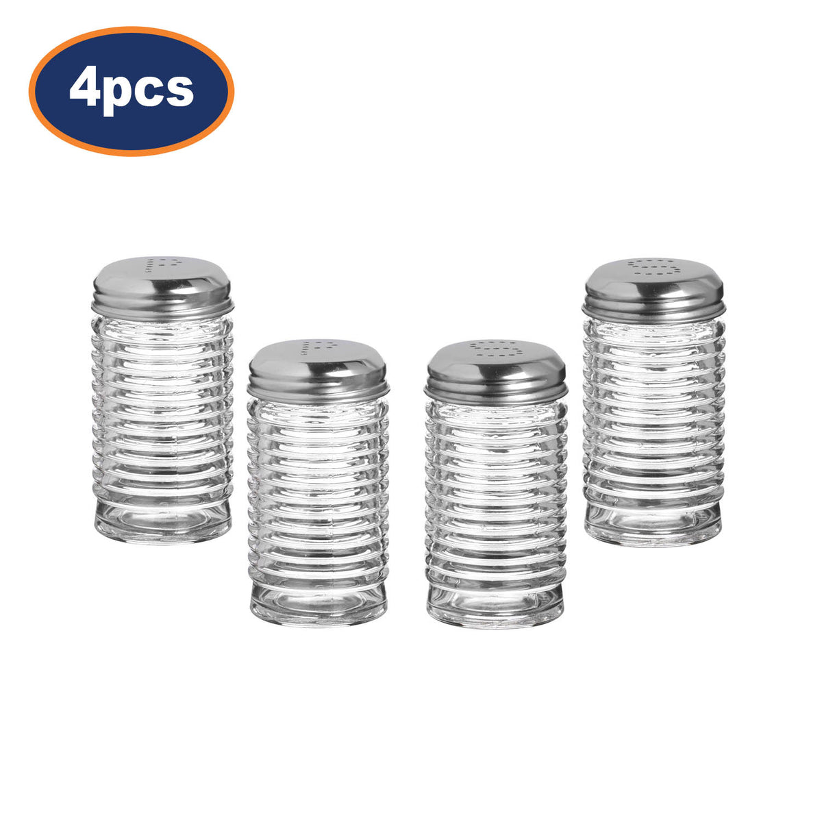 4Pcs Ribbed Glass Salt & Pepper Shakers Set
