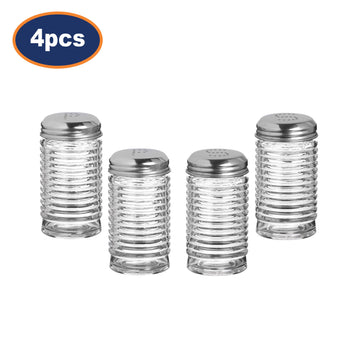 4Pcs Ribbed Glass Salt & Pepper Shakers Set