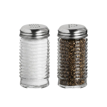 2Pcs Ribbed Glass Salt & Pepper Shakers Set