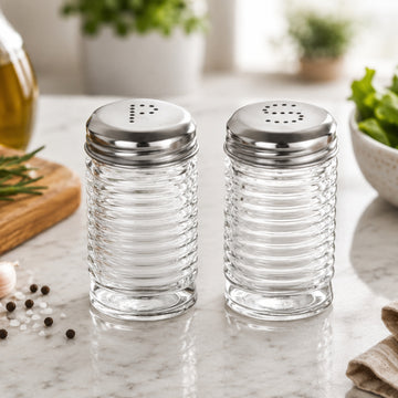 2Pcs Ribbed Glass Salt & Pepper Shakers Set