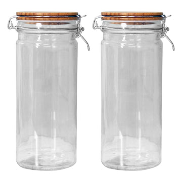 Set Of 2 1.3L Airtight Glass Storage Jar