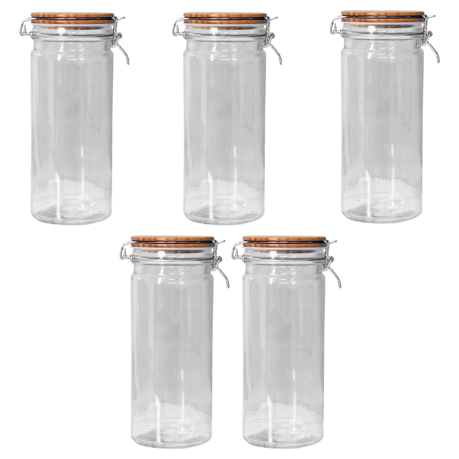 Set Of 5 1.3L Airtight Glass Storage Jar