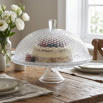 31cm Clear Glass Diamond Pattern Cake Stand with Dome Lid