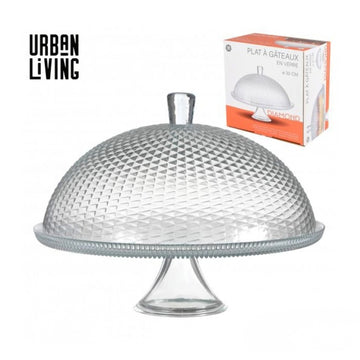 31cm Clear Glass Diamond Pattern Cake Stand with Dome Lid