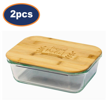 2Pcs 650ml Rectangle Glass Storage Container