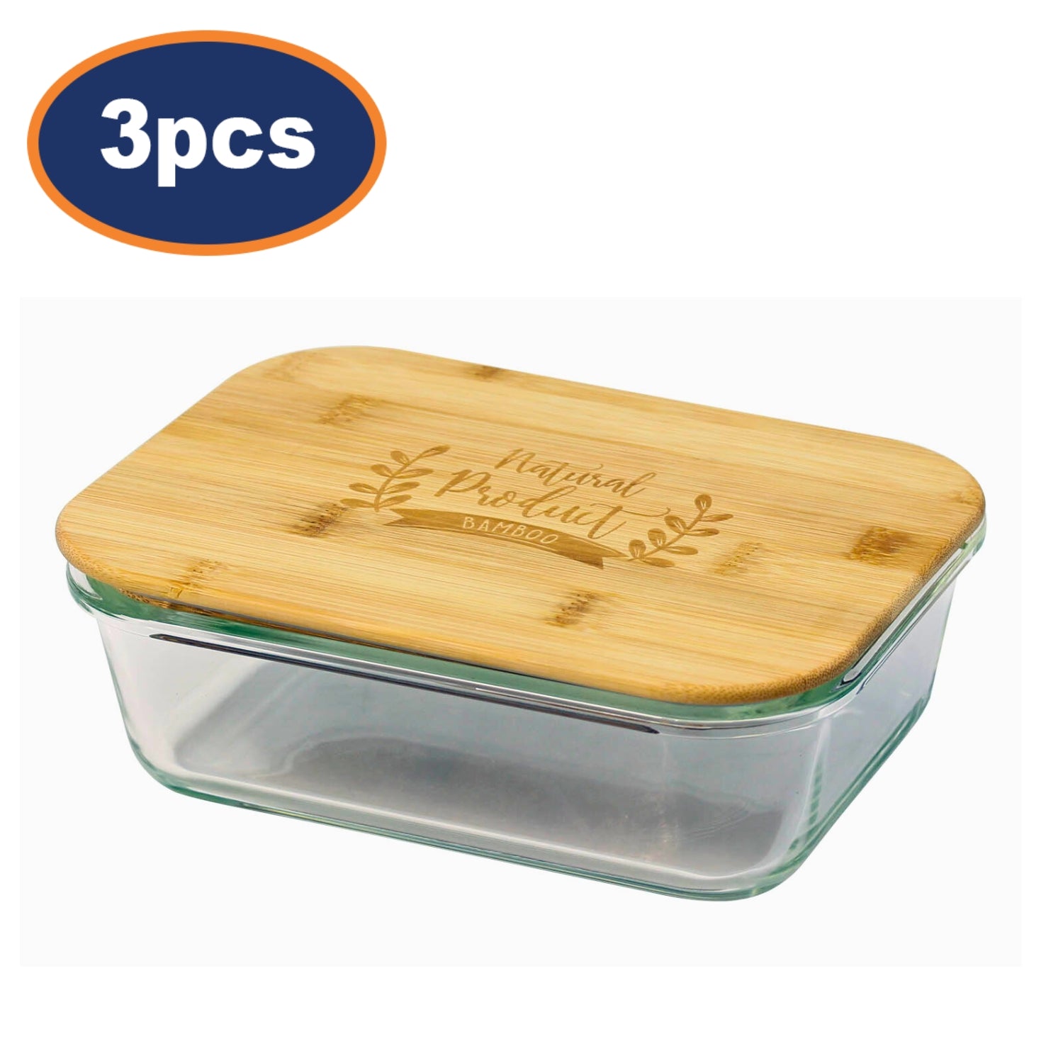 3Pcs 650ml Rectangle Glass Storage Container