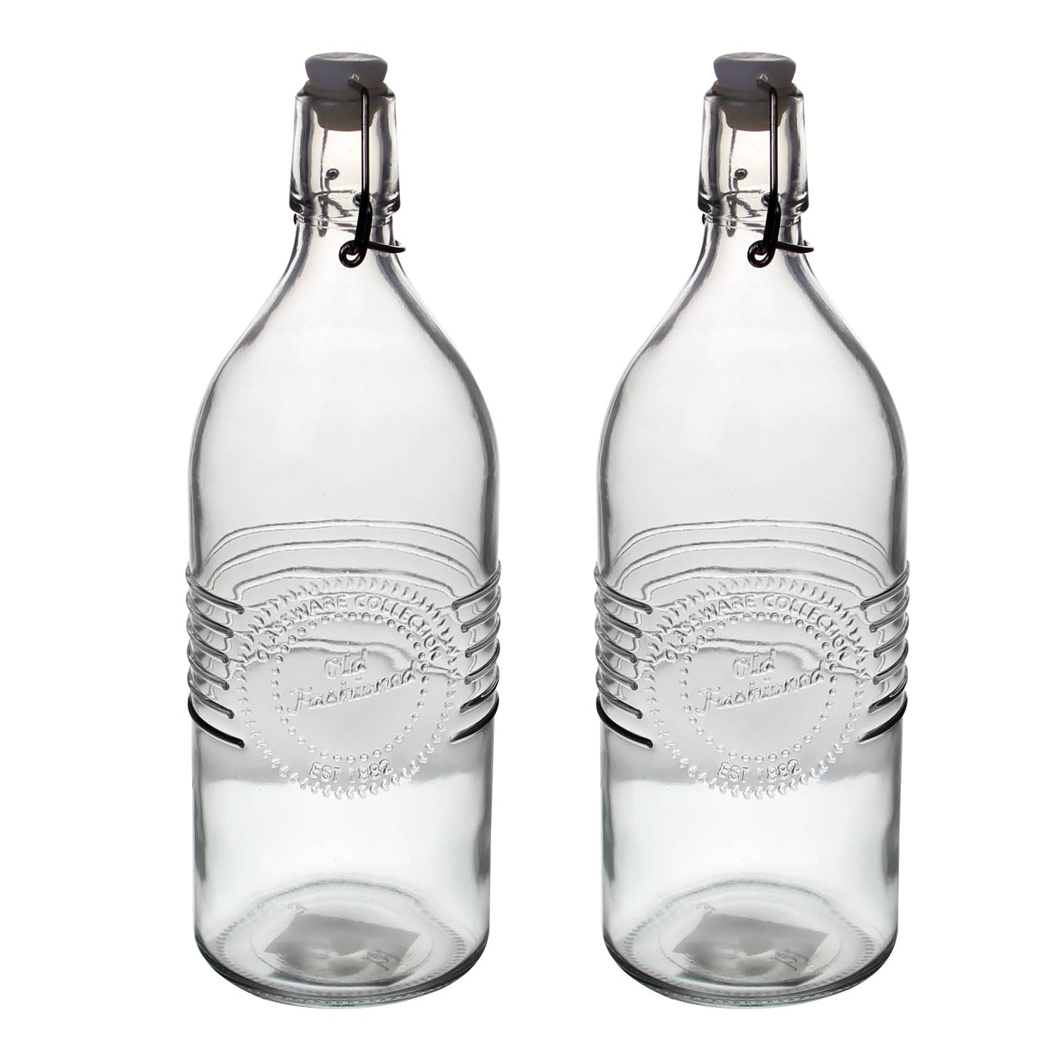 2pc Urban Living 1 Litre Vintage Style Clip Top Glass Bottle