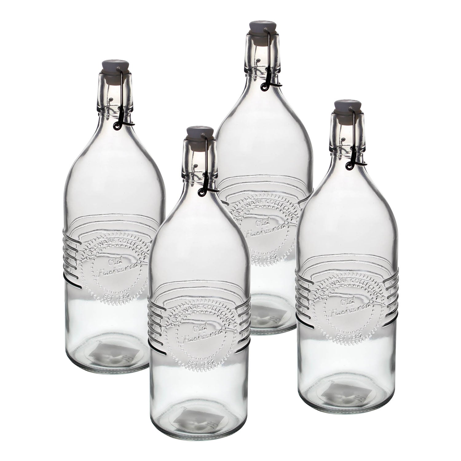 4pc Urban Living 1 Litre Vintage Style Clip Top Glass Bottle