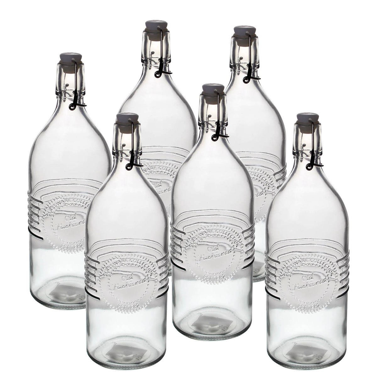 6pc Urban Living 1 Litre Vintage Style Clip Top Glass Bottle