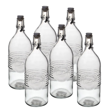 6pc Urban Living 1 Litre Vintage Style Clip Top Glass Bottle
