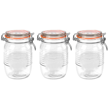 3pcs 1 Litre Stainless Steel Clip Top Preserving Glass Jar