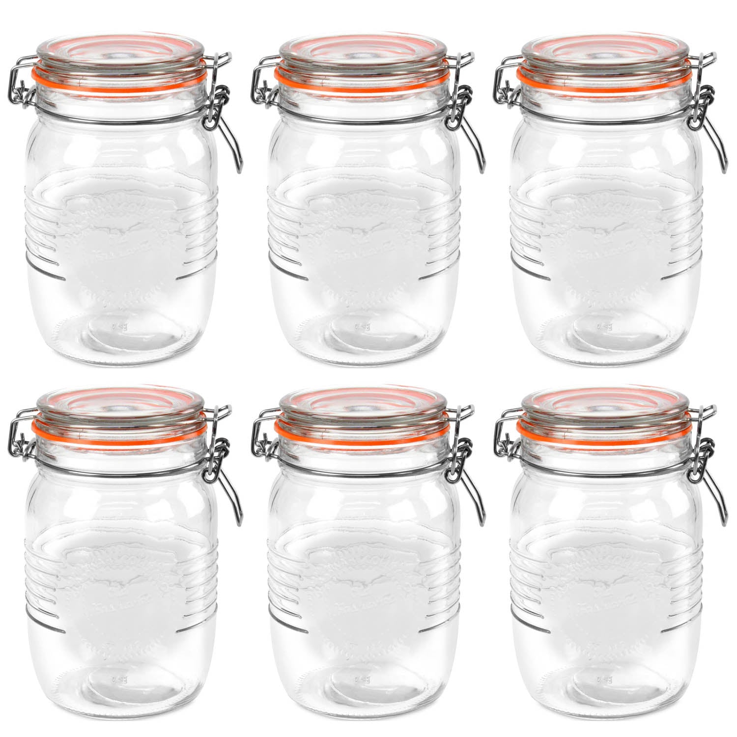 6pcs 1 Litre Stainless Steel Clip Top Preserving Glass Jar