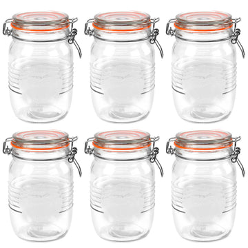 6pcs 1 Litre Stainless Steel Clip Top Preserving Glass Jar