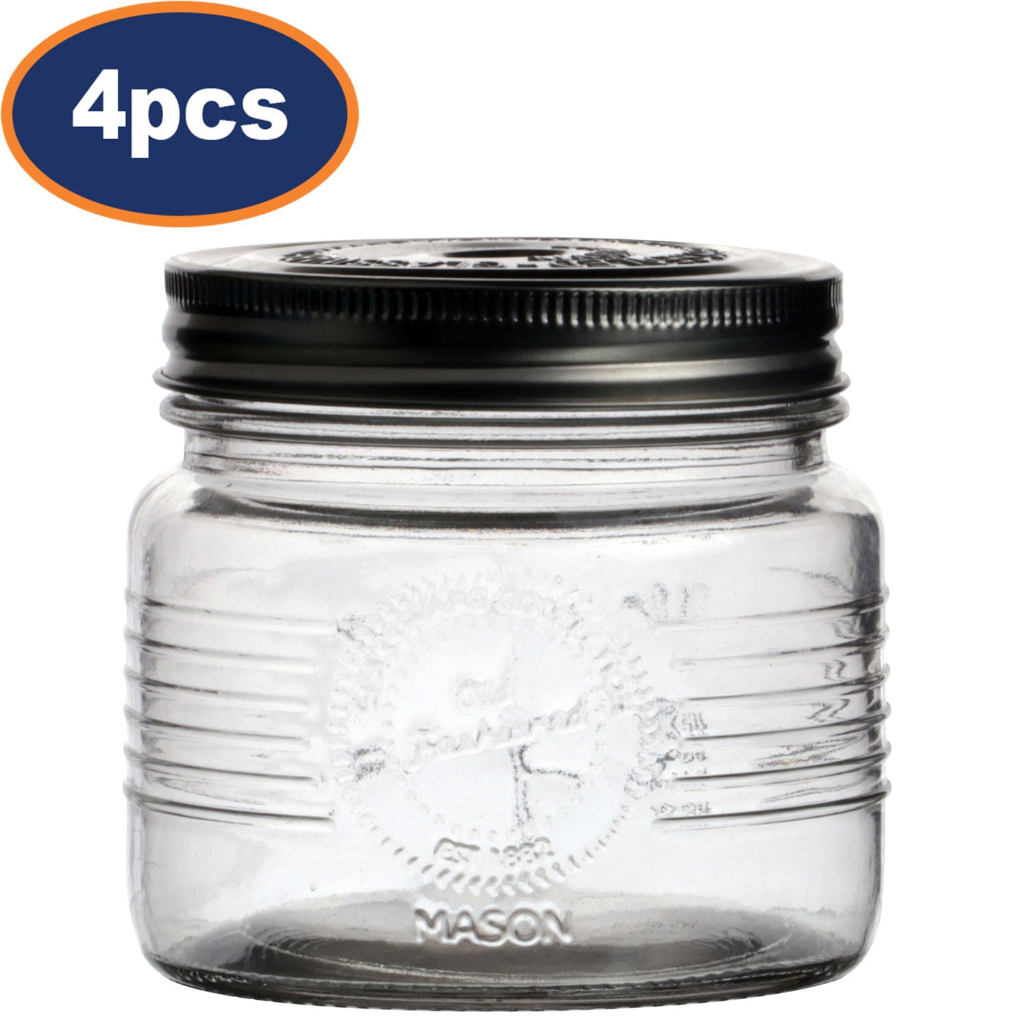 4Pcs 500ml Glass Airtight Lid Preserving Storage Jar
