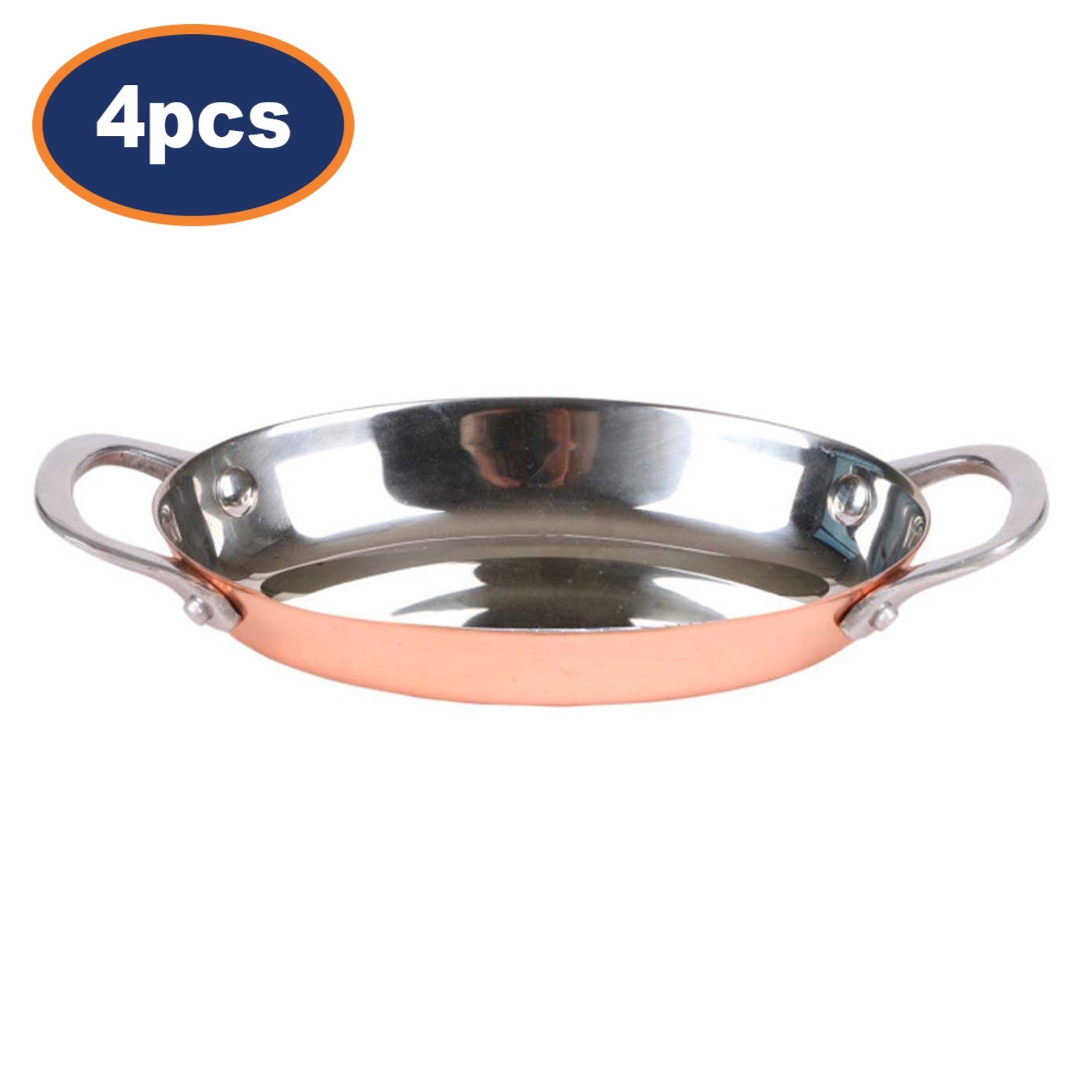 4Pcs 15cm Metal Rose Gold Oval Balti Serving Plate With Handles