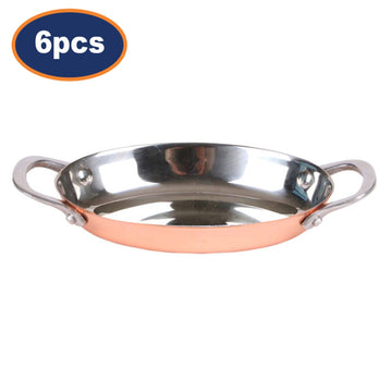 6Pcs 15cm Metal Rose Gold Oval Balti Serving Plate With Handles