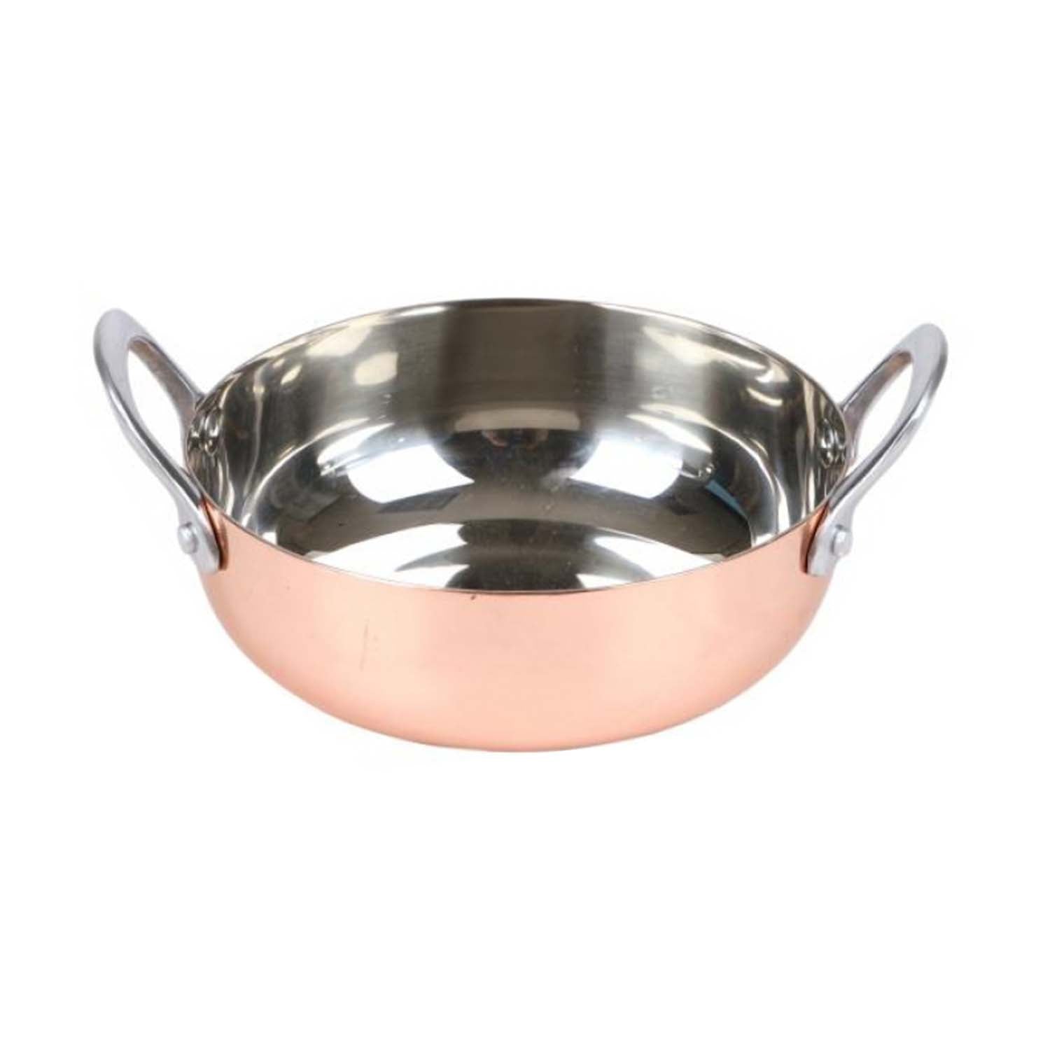 13cm Metal Rose Gold Round Balti Serving Dish With Handles