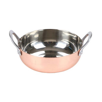 13cm Metal Rose Gold Round Balti Serving Dish With Handles