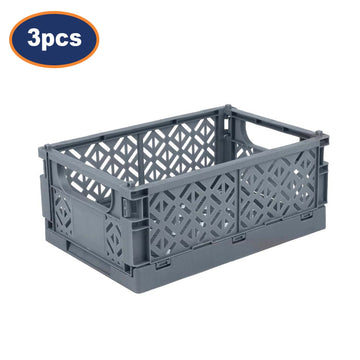 3Pcs Grey Plastic Stacking Mini Folding Crate