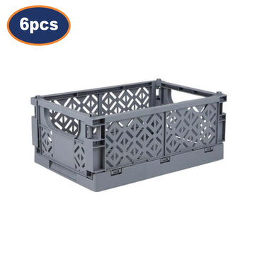 6Pcs Grey Plastic Stacking Small Folding Crate